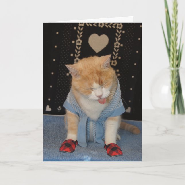 Carte Chat Funny personnalisable en peignoir Se tirer bi (Devant)