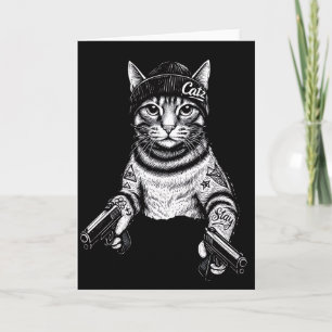Carte Chat Gangster Tatoué Art Kitty Streetwear Cool