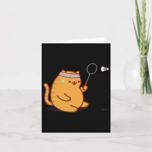 Carte Chat gras drôle jouant au Dminton 