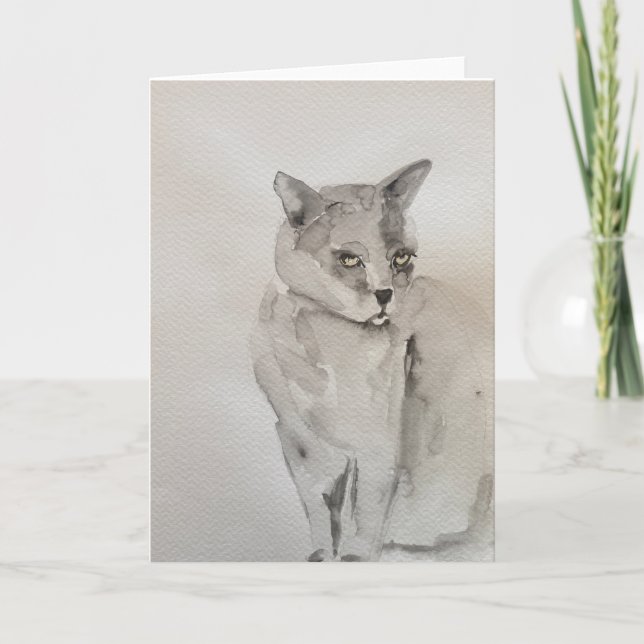 Carte chat gris aquarelle (Devant)