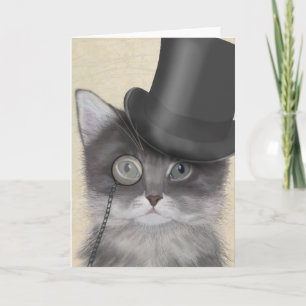 Carte Chat gris avec chapeau supérieur