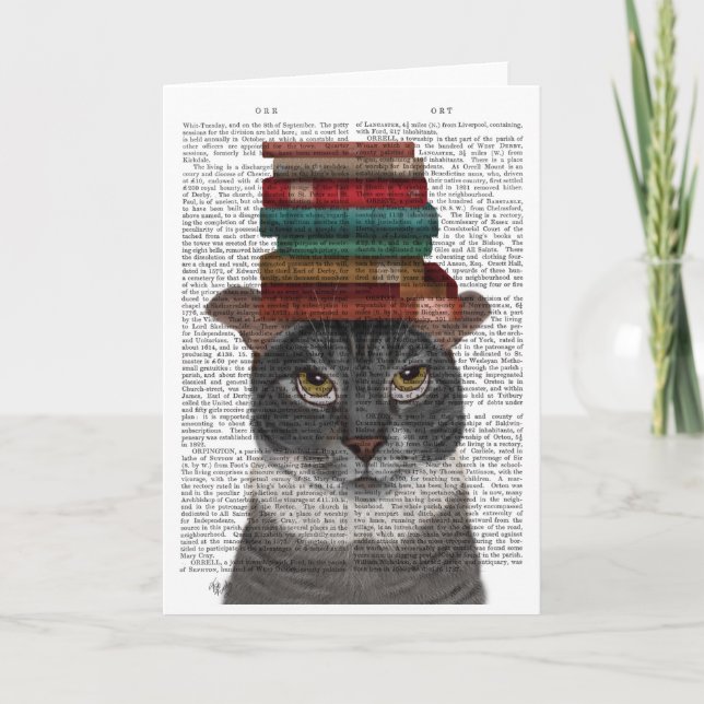 Carte Chat gris avec des livres sur la tête (Devant)
