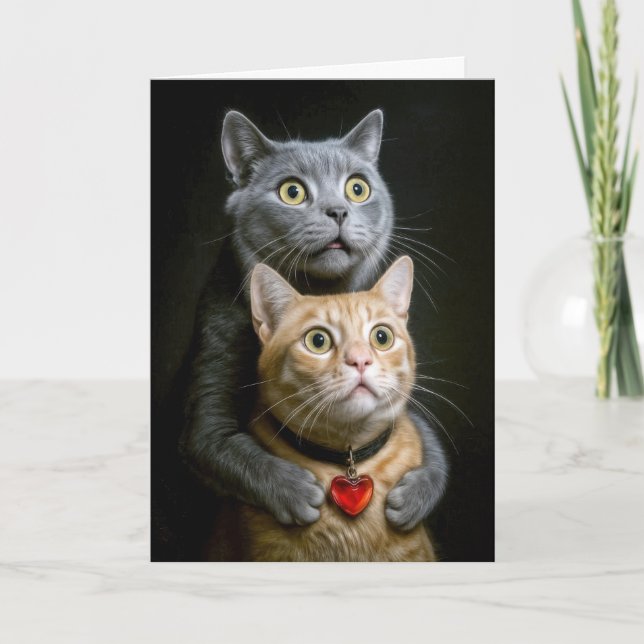 Carte Chat gris d'anniversaire avec chat de gingembre da (Devant)