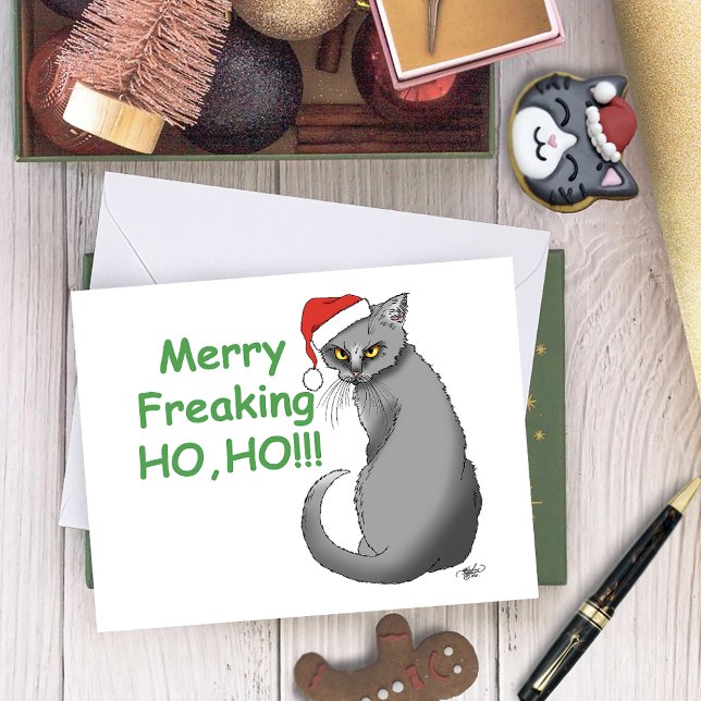 Carte Chat gris de Noël amusant (Créateur téléchargé)