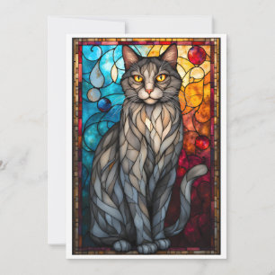 Carte Chat gris de style vitrail