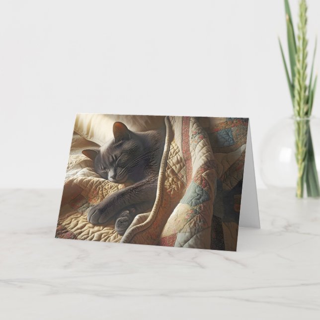 Carte Chat gris dormant d'anniversaire (Devant)