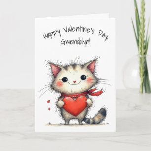 Carte Chat gris et blanc adorable Joyuse Saint-Valentin