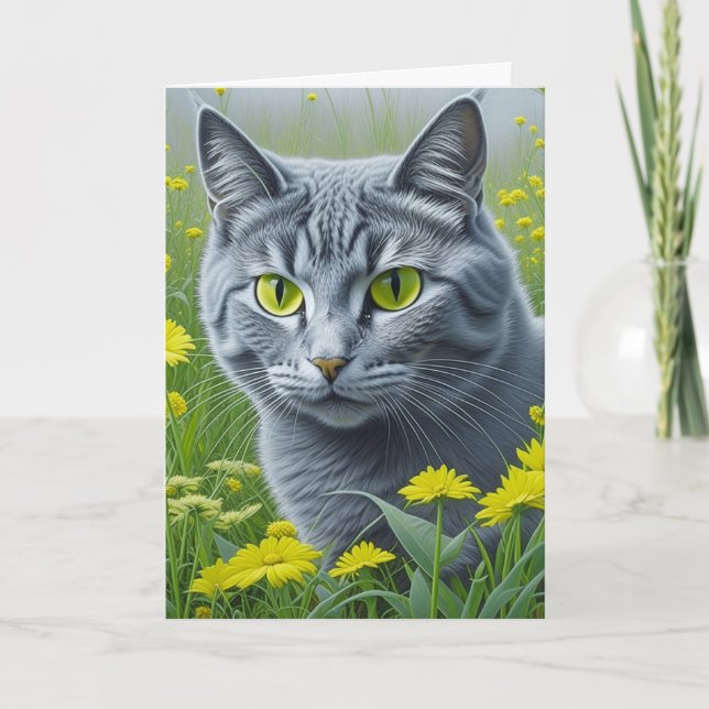 Carte Chat gris mignon | Heureux de vous avoir comme ami (Devant)