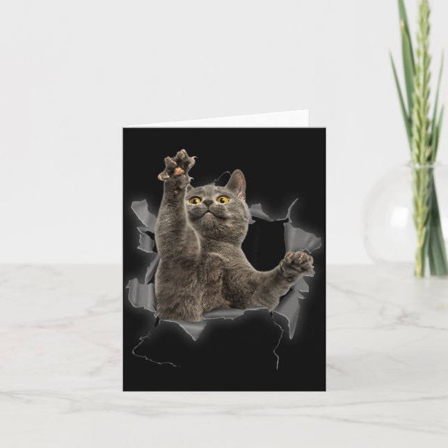 Carte Chat Gris Tissu Déchiré Drôle Papa Chat Maman Chat (Devant)