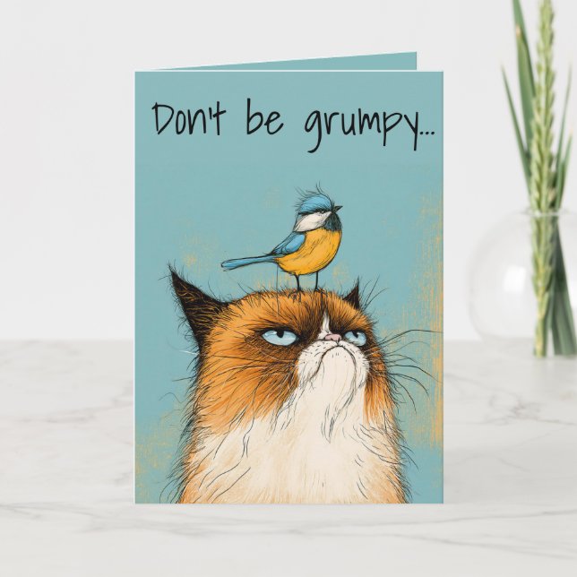 Carte Chat grumpy d'anniversaire (Devant)