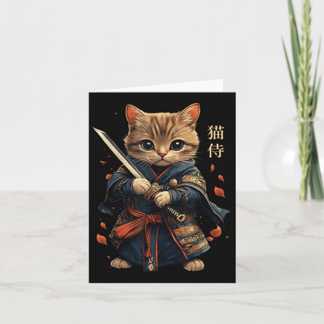 Carte Chat Guerrier Japonais Samurai Chat Tattoo Kawaii  (Devant)