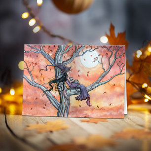 Carte Chat Halloween Automne Sorcière