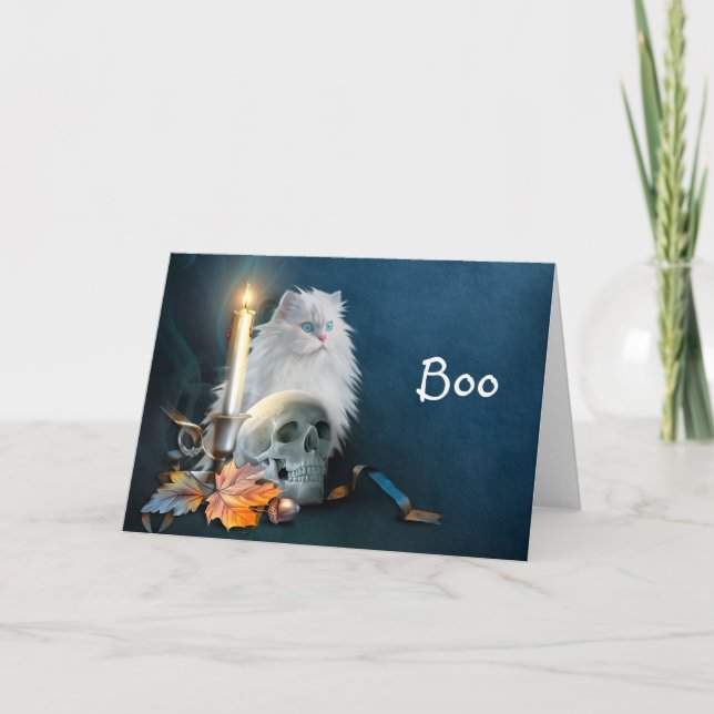 Carte Chat Halloween blanc (Devant)