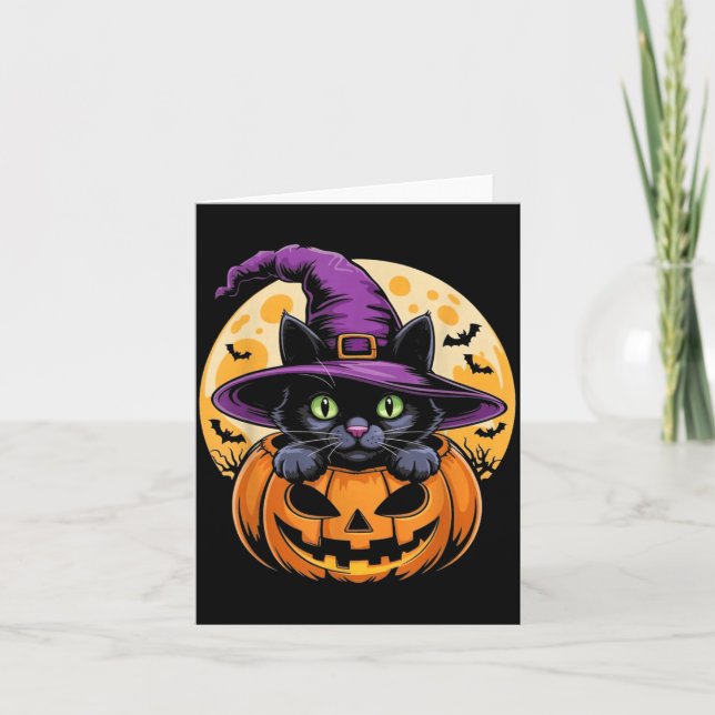 Carte Chat Halloween Citrouille Chat Noir Épouvantable E (Devant)