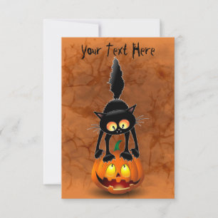Carte Chat Halloween personnage de dessin effrayé debout