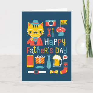 Carte Chat heureux de père de fête des pères