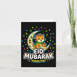 Carte Chat heureux eid mubarak pour les enfants musulman