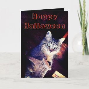 Carte Chat heureux Halloween dans les chevrons Photograp