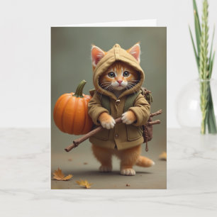 Carte Chat hobo itinérant avec citrouille
