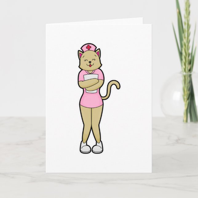 Carte Chat infirmière avec liste médicale (Devant)