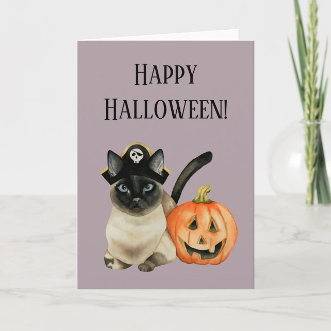 Carte Chat Jack-o'-lantern Halloween heureux de pirate (Devant)