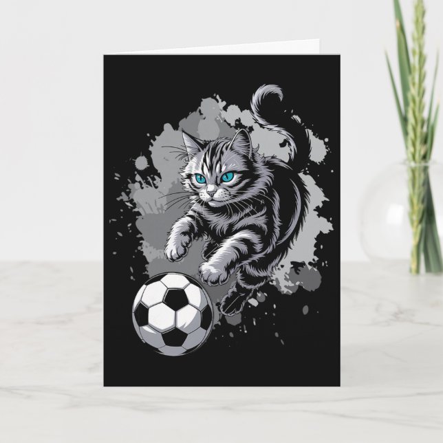 Carte Chat Jouant Au Football  (Devant)