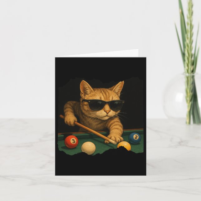 Carte Chat Jouer Billard De Piscine Dans Le Salon Cool F (Devant)