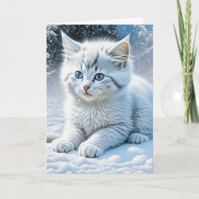 Carte Chat Jouer dans la neige Personnalisé Anniversaire (Devant)