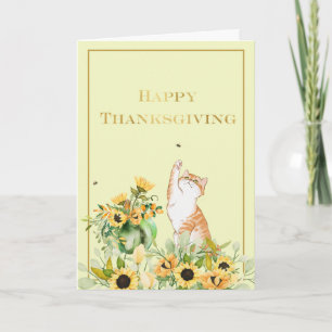 Carte Chat joueuse avec des tournesols