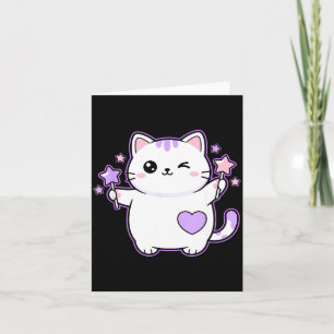 Carte Chat Kawaii Clin d'œil Chat Baguette Magique Étoil