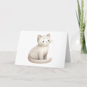 Carte Chat kitté beige brodé Blanc Boho