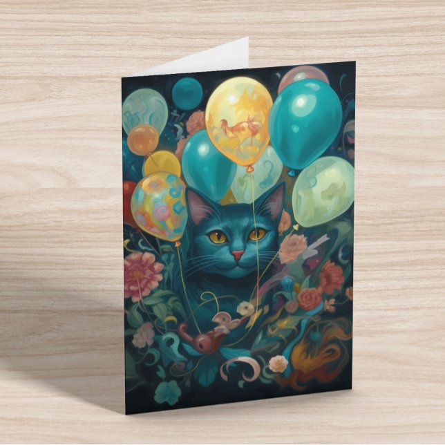 Carte Chat Kitty avec ballons d'anniversaire (Créateur téléchargé)