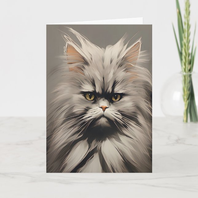 Carte Chat Kitty Félin Ébouriffé Blanc Gris a Besoin de  (Devant)