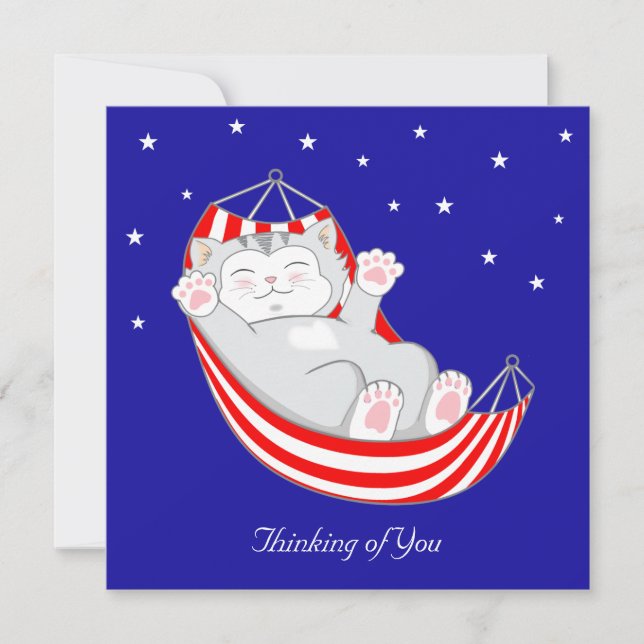Carte Chat Kitty Vous Pensant avec des coeurs dans un ha (Devant)