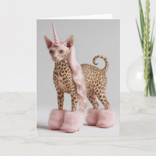 Carte Chat licorne léopard glamour en talons de fourrure