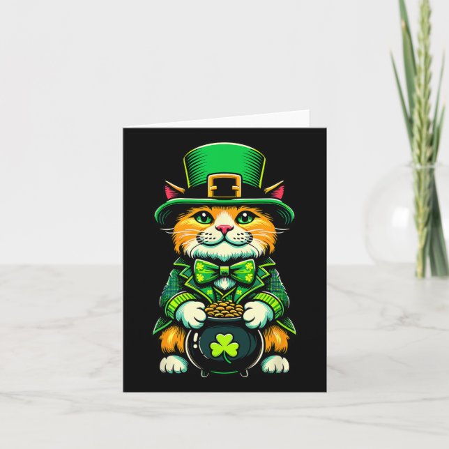 Carte Chat lutin de la Saint-Patrick Chat Trèfle irlanda (Devant)