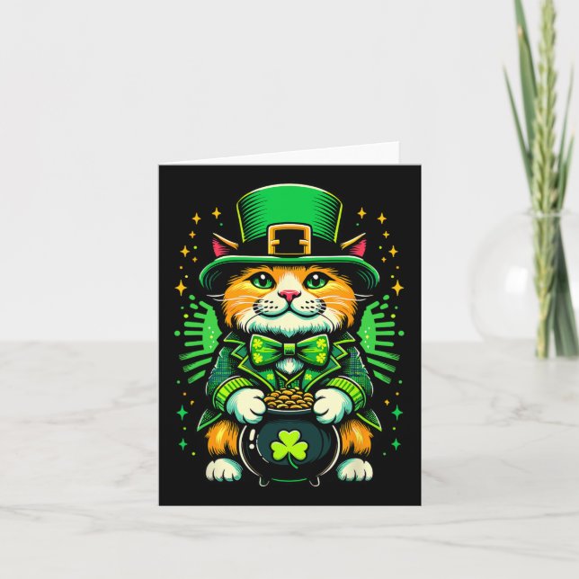 Carte Chat lutin de la Saint-Patrick Chat Trèfle irlanda (Devant)