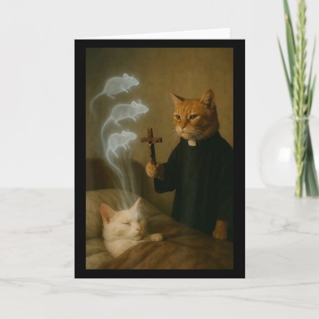 Carte Chat mage Mème Chat Exorcisme Souris Drôle Fantais (Devant)