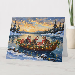 Carte Chat Maine Coon Noël Bateau Fêtes