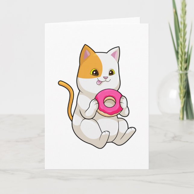 Carte Chat mangeant un beignet (Devant)