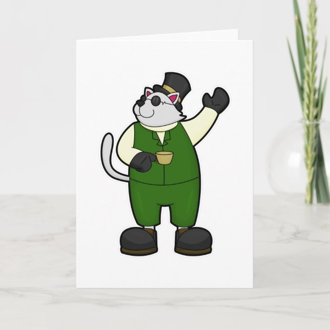 Carte Chat marié avec café et chapeau (Devant)
