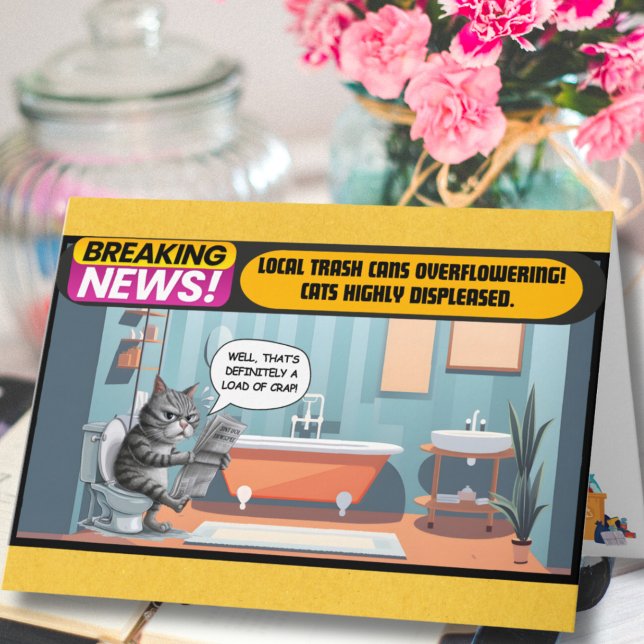 Carte Chat mécontent assis sur les toilettes, prompt rét (Créateur téléchargé)