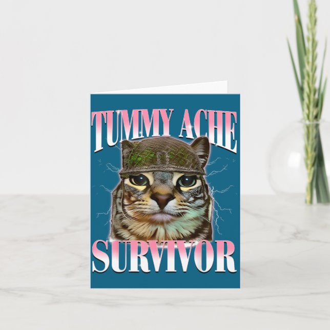 Carte Chat mème survivant mal au ventre drôle chats ani (Devant)
