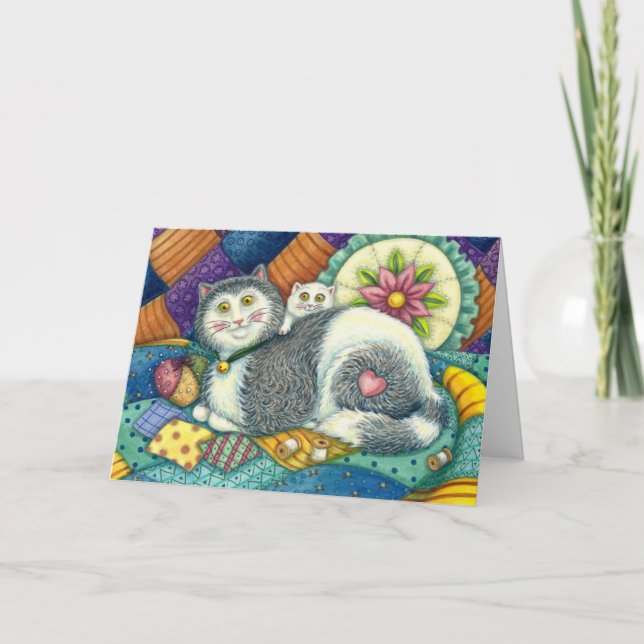 CARTE CHAT MÈRE & CUISINE, QUILTS EN PATCHWORK, PINCUSHI (Devant)