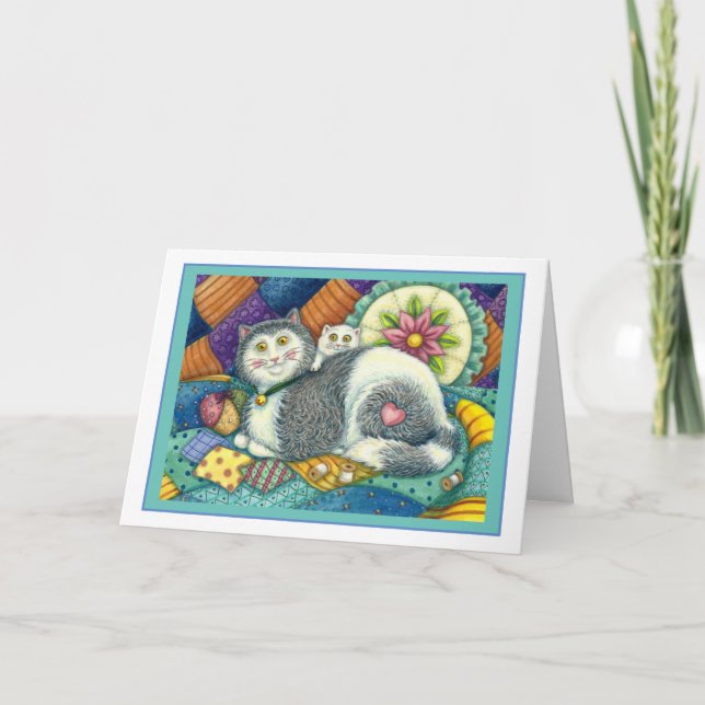 CARTE CHAT MÈRE & CUISINE, QUILTS EN PATCHWORK, PINCUSHI (Devant)