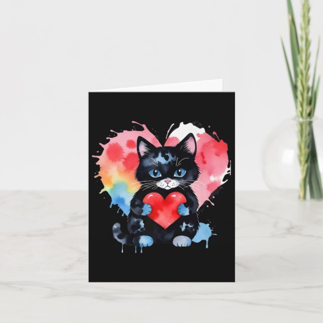 Carte Chat Mignon Arc-en-Ciel Câlinant la Saint-Valentin (Devant)