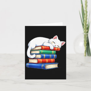 Carte Chat mignon endormi et livres adorable bibliophile