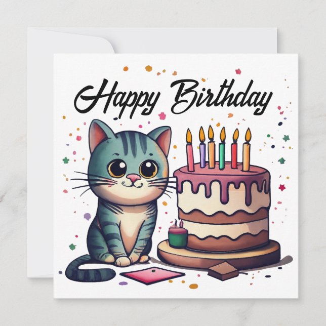 Carte Chat mignon Joyeux anniversaire (Devant)