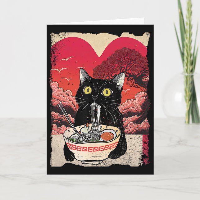 Carte Chat mignon mangeant des nouilles Ramen Ramen est  (Devant)