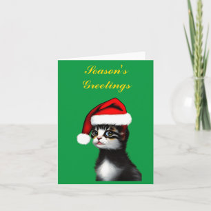Carte Chat mignon portant un chapeau de Père Noël Blank